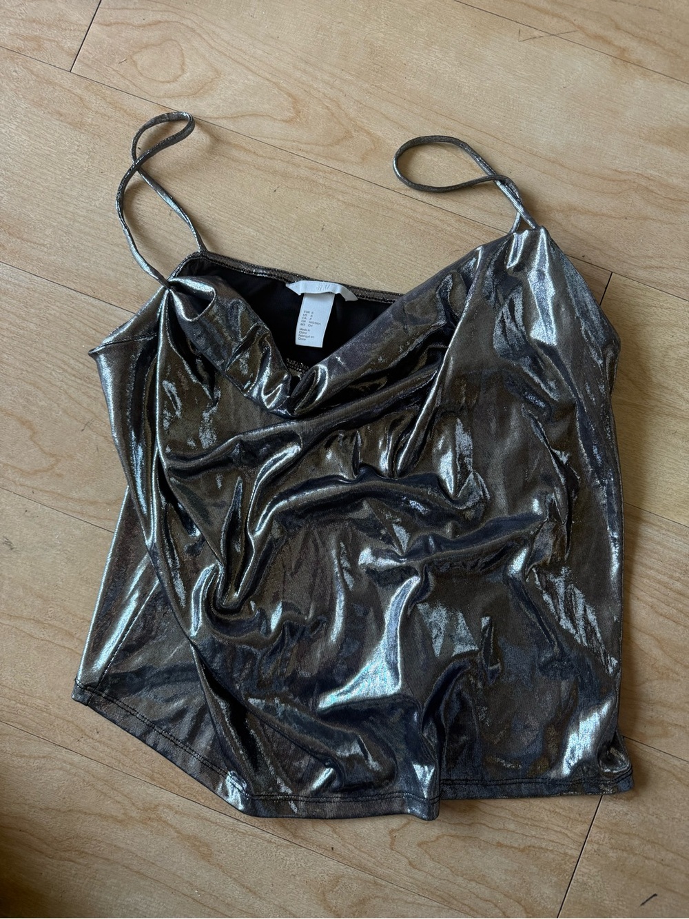 H&M Metallic Pewter Cowl Neck Spaghetti Strap Camisole